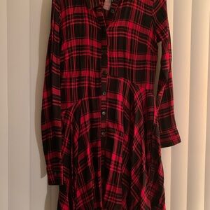 VENUS Red and Black Plaid Shirt Dress